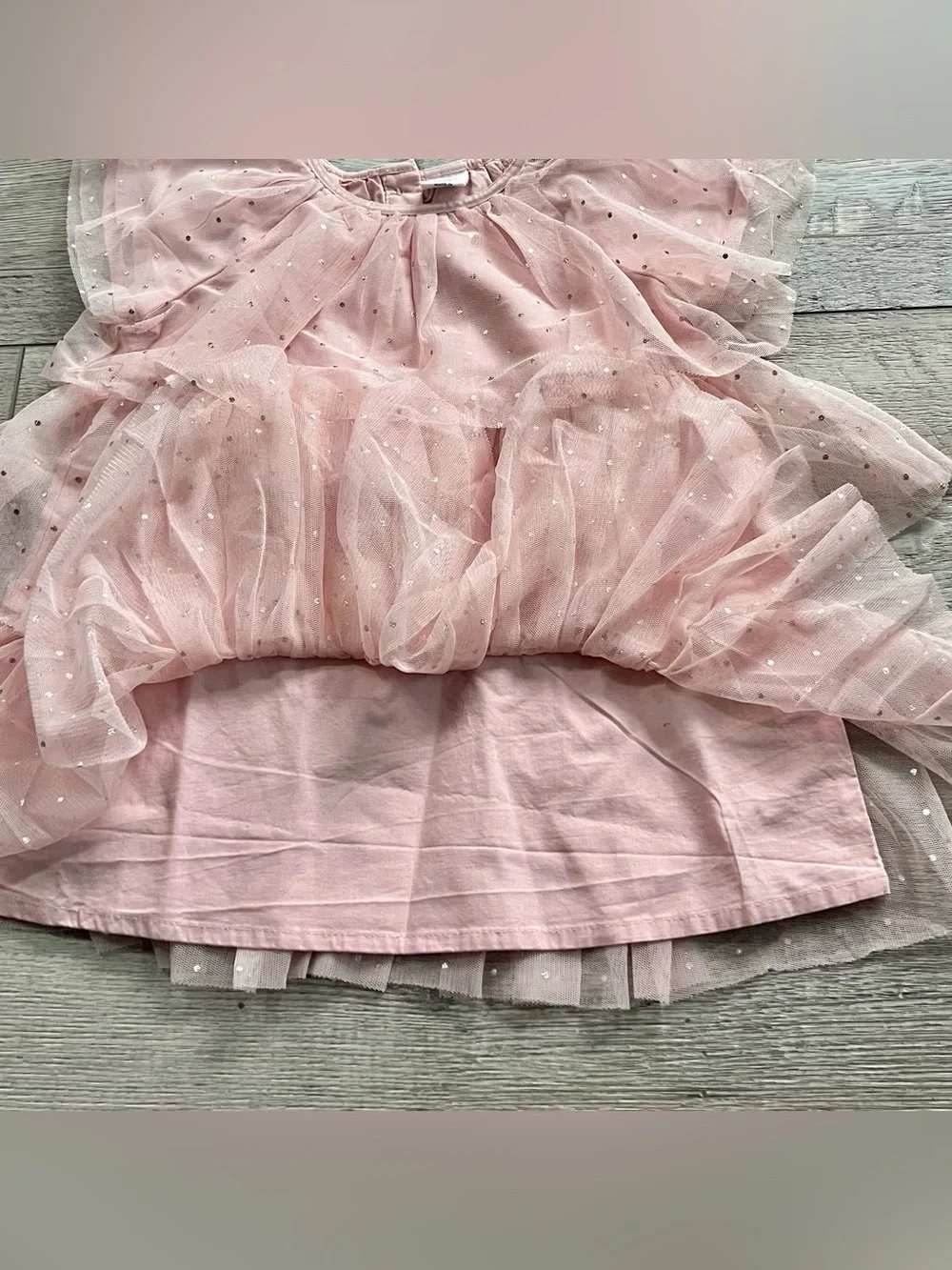 Gap Girls Pink Tiered Tulle Dress with Gold Polka Dots Size 12-18 Months